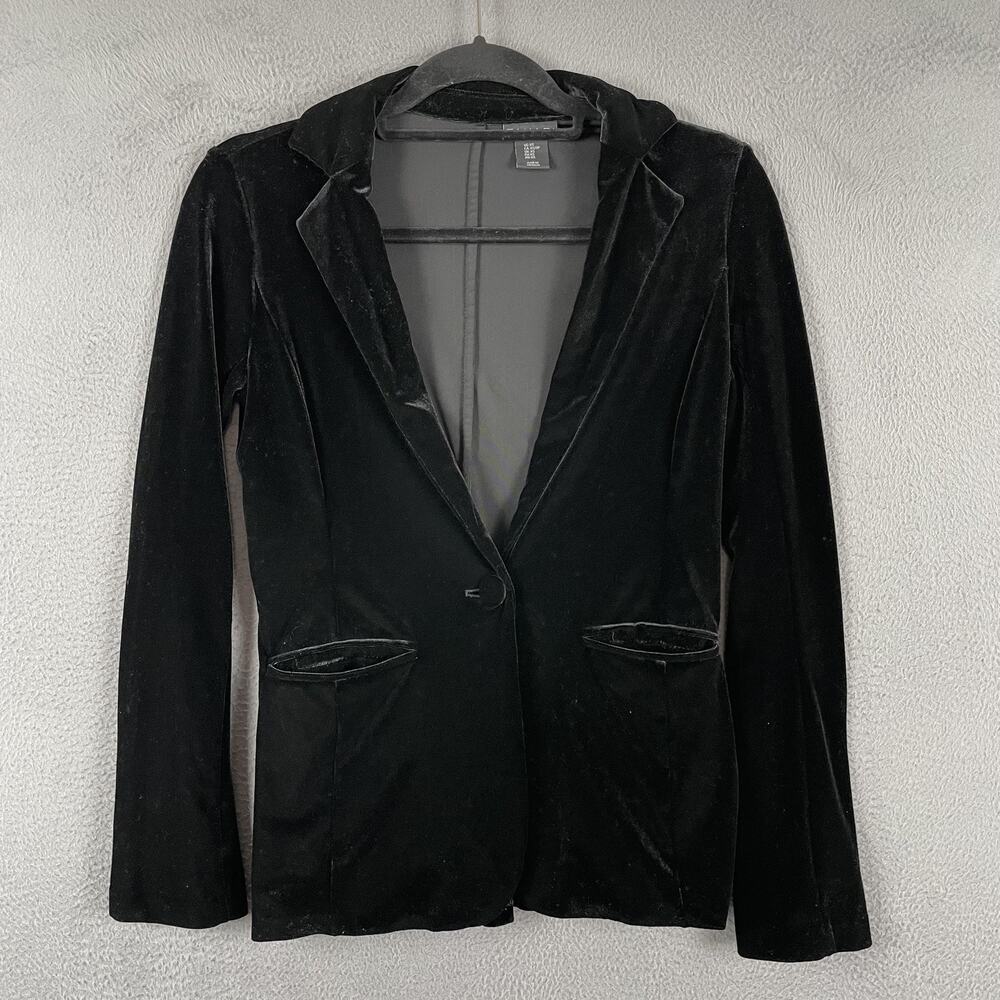 Tahari Blazer Womens XS Black Velvet Tailored Stretch One-Button Slim Evening